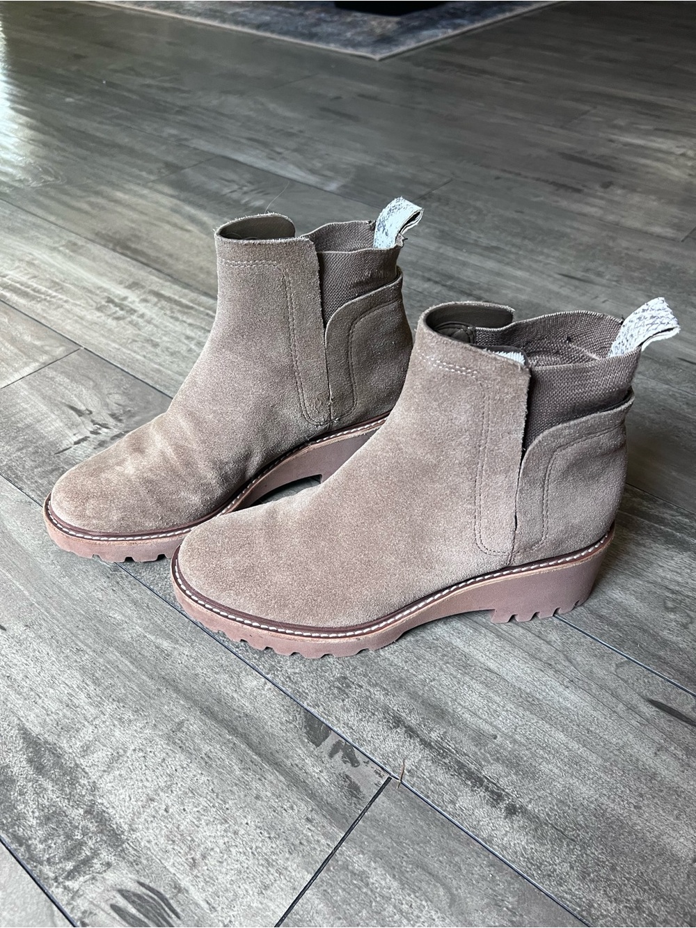 Dolce Vita Taupe Suede Chelsea Lug Ankle Boots